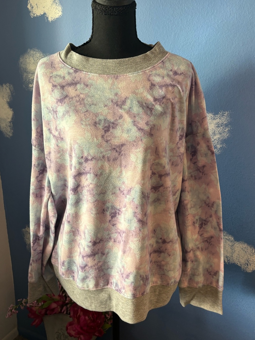 Splendid Purple Tie Dye Watercolor Lightweight Mockneck Sweatshirt Women's XXL